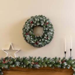 Frosted Artificial Christmas Wreath with Pine Cones & Berries - Christow - thumbnail 2