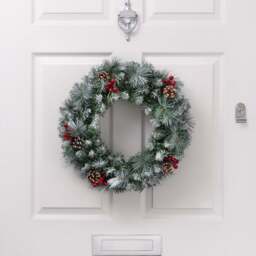 Frosted Artificial Christmas Wreath with Pine Cones & Berries - Christow