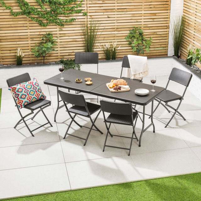 6ft Rattan Effect 6 Seater Dining Set - Christow - image 1
