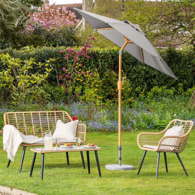 Wood-Effect Parasol with Tilt – 2m - Christow - image 1