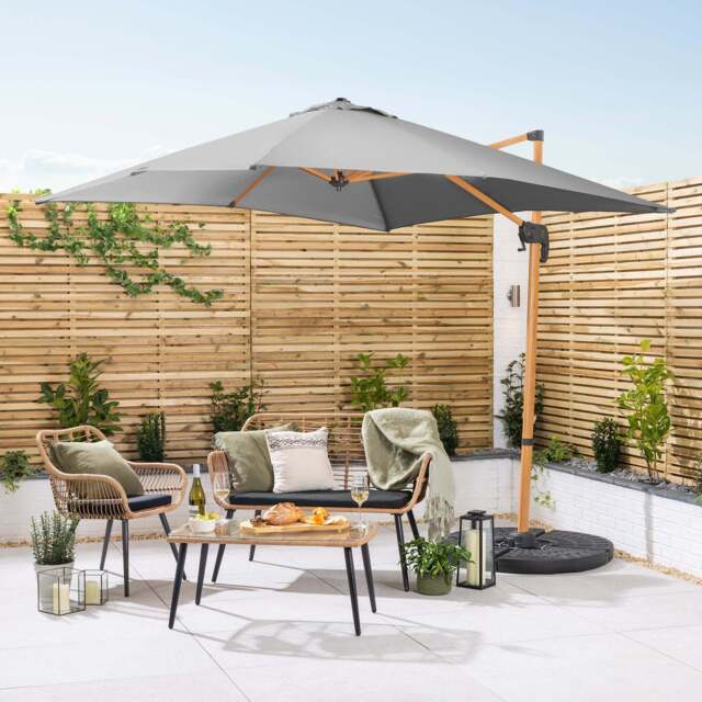 Roma Wood-Effect Cantilever Parasol – 2.5m - Christow - image 1