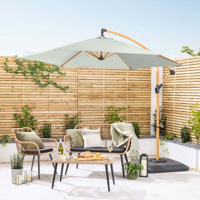 Wood-Effect Banana Parasol – 3m - Christow - image 1