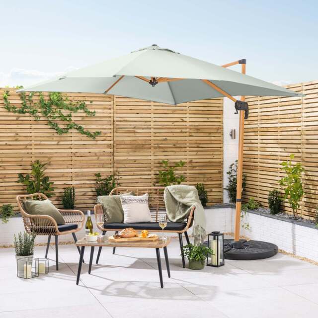 Roma Wood-Effect Cantilever Parasol – 2.5m - Christow - image 1