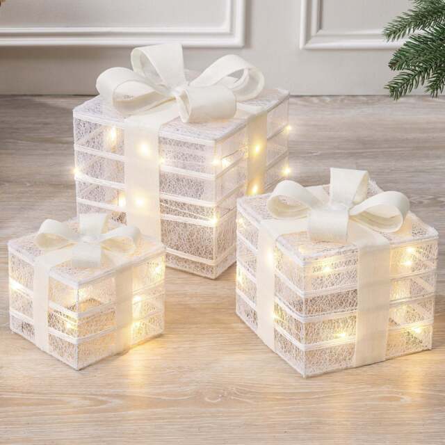 Hessian Christmas Parcel Lights (Set of 3) - Christow - image 1