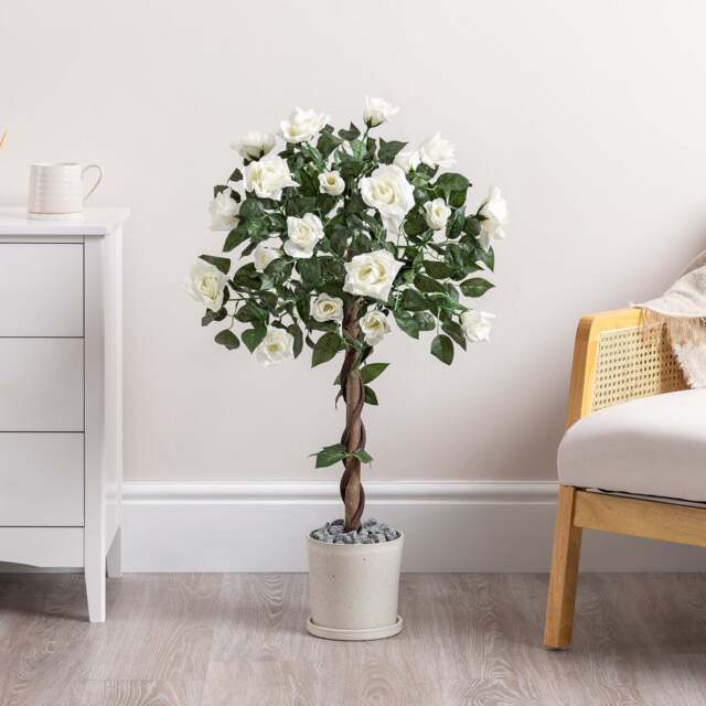 Artificial White Rose Tree – 3ft & 4ft - Christow - image 1