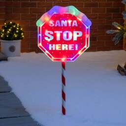 Light Up Santa Stop Here Sign - Christow