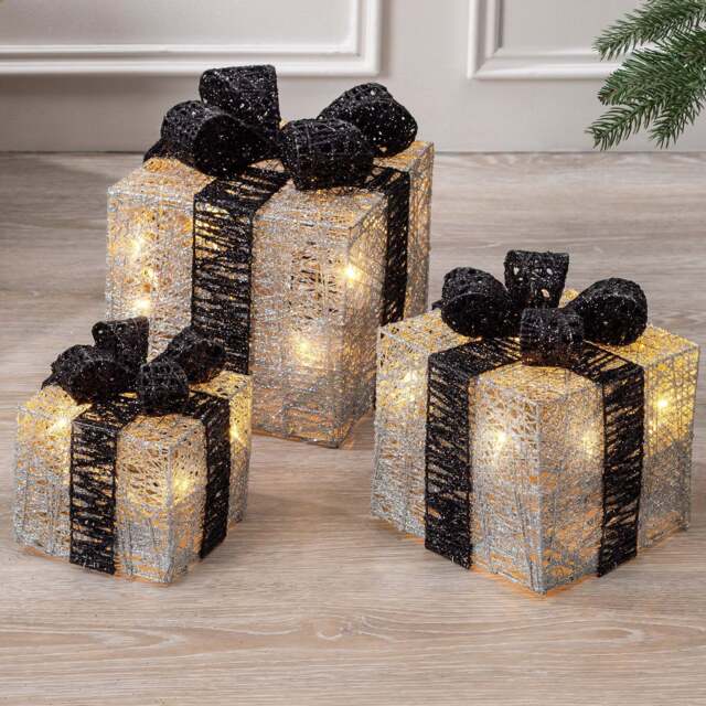 Cotton Light Up Christmas Parcels – Set of 3 - Christow - image 1