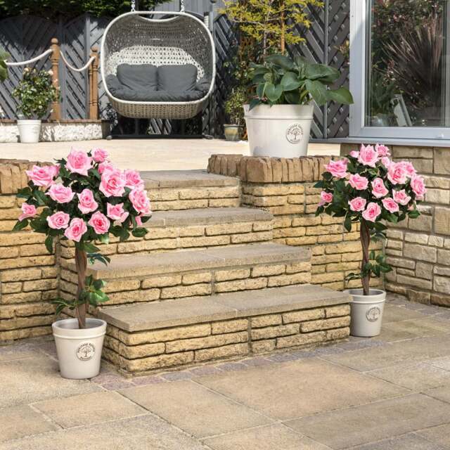 Artificial Pink Rose Trees – Pair – 3ft & 4ft - Christow - image 1