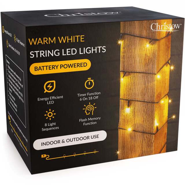 Battery Christmas Lights (Green Cable) - Christow - image 1