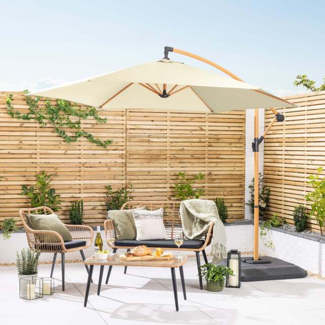 Wood-Effect Banana Parasol – 3m - Christow - image 1