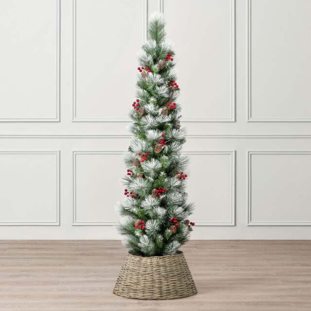 Artificial Frosted Pencil Christmas Tree with Pine Cones & Berries - Christow - image 1