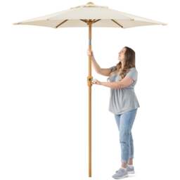 Wood-Effect Parasol with Tilt – 2m - Christow - thumbnail 4