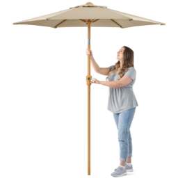 Wood-Effect Parasol with Tilt – 2m - Christow - thumbnail 3