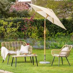 Wood-Effect Parasol with Tilt – 2m - Christow - thumbnail 1