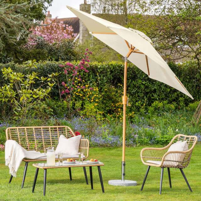 Wood-Effect Parasol with Tilt – 2.4m - Christow