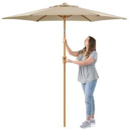 Wood-Effect Parasol with Tilt – 2.4m - Christow - thumbnail 3
