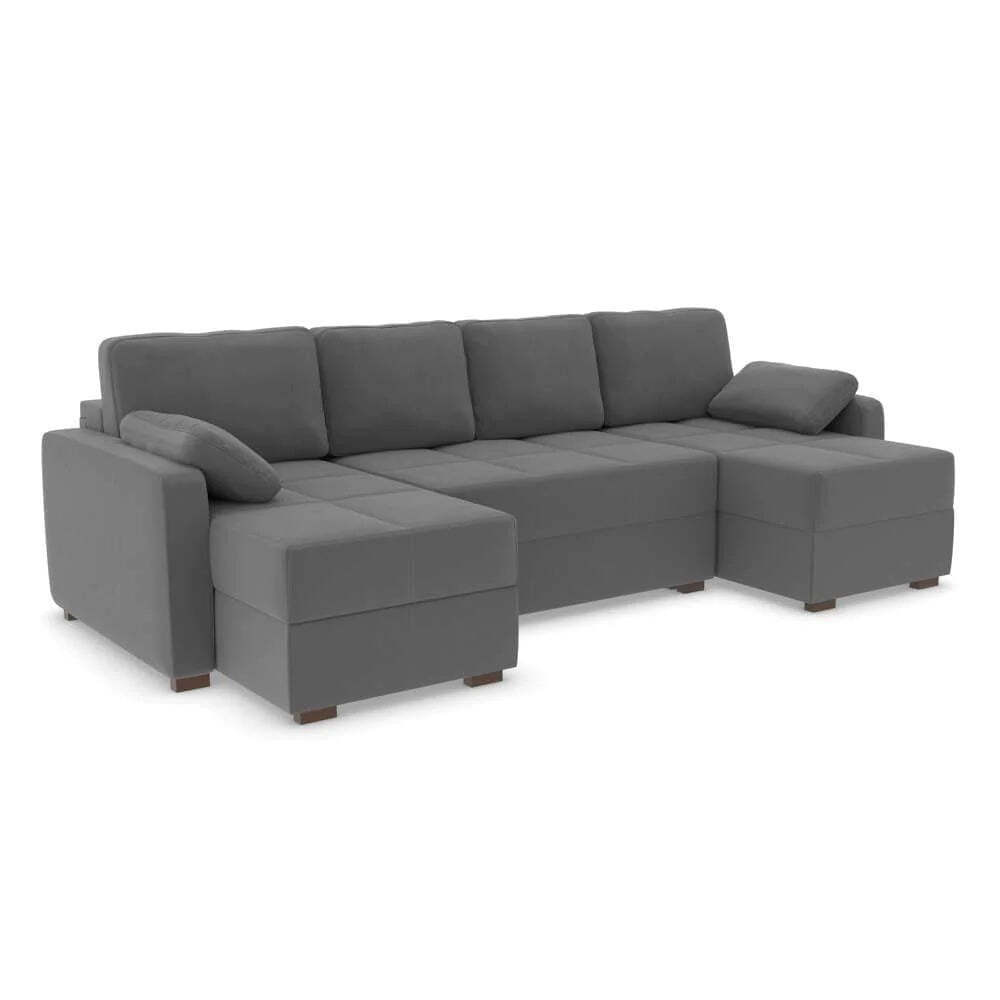 "Ex Display - Harry Large Corner Modular Sofa Bed - Micro Velvet - Ash Grey (Shub489) - " - image 1