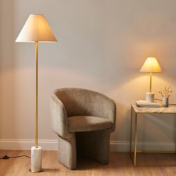 Brushed Brass and White Marble Floor Lamp - thumbnail 2
