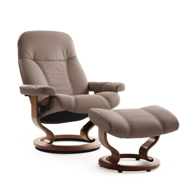 Stressless Consul Medium Chair And Stool In Batick Leather - image 1