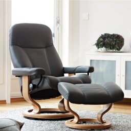 Stressless Consul Medium Chair And Stool In Batick Leather - thumbnail 4