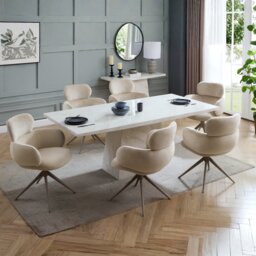 Alaric Dining Table & 6 Beige Chairs - thumbnail 1