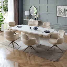 Alaric Dining Table & 6 Beige Chairs - thumbnail 2