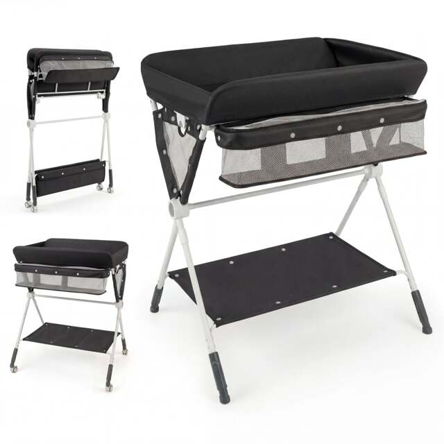 Diaper Changing Station with 3 Position Adjustable Level and 4 Universal Wheels-Black - image 1