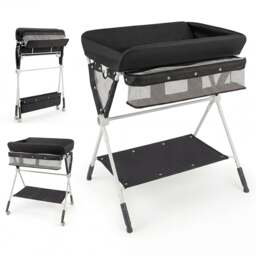 Diaper Changing Station with 3 Position Adjustable Level and 4 Universal Wheels-Black - thumbnail 1