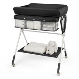 Diaper Changing Station with 3 Position Adjustable Level and 4 Universal Wheels-Black - thumbnail 4