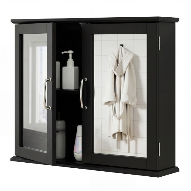 Wall-mounted Bathroom Mirror Cabinet for Bathroom Living Room-Black - image 1