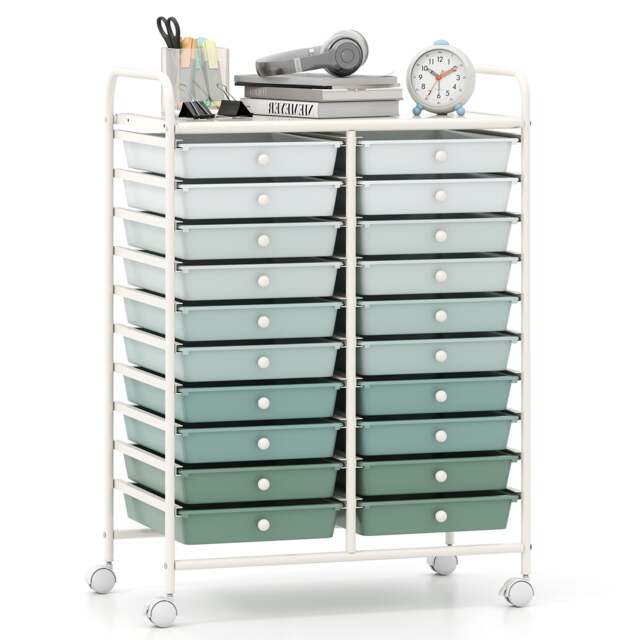 20 Drawers Storage Trolley with 4 Wheels for Beauty Salon-Green - image 1