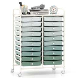 20 Drawers Storage Trolley with 4 Wheels for Beauty Salon-Green - thumbnail 1