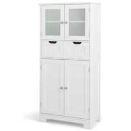 Floor Storage Cabinet with 2 Glass Doors, 2 Drawers and Adjustable Shelves-White - thumbnail 1
