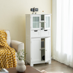 Floor Storage Cabinet with 2 Glass Doors, 2 Drawers and Adjustable Shelves-White - thumbnail 2