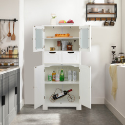 Floor Storage Cabinet with 2 Glass Doors, 2 Drawers and Adjustable Shelves-White - thumbnail 3