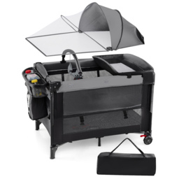 Foldable Pack and Play with 5 Adjustable Heights and Changing Table-Dark Black - thumbnail 3
