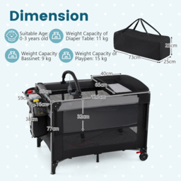 Foldable Pack and Play with 5 Adjustable Heights and Changing Table-Dark Black - thumbnail 4