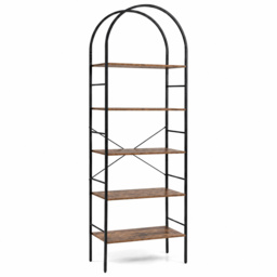 5-Tier Arched Bookcase with Open Wooden Shelves with Metal Frame-Rusticbrown - thumbnail 1