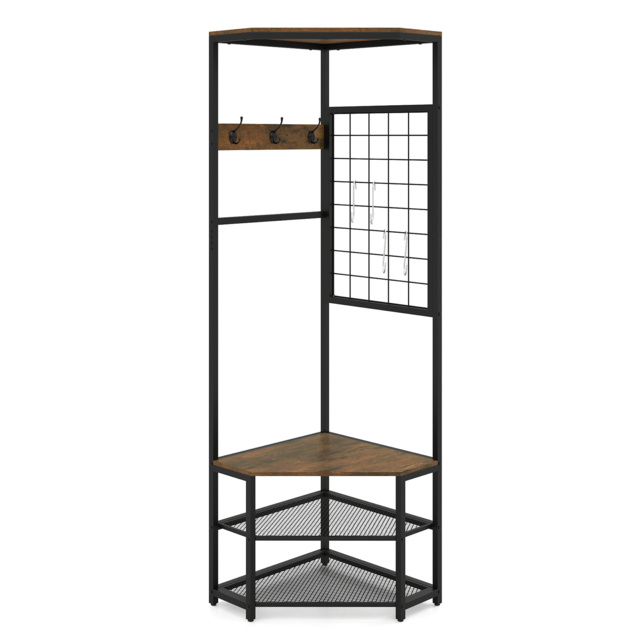 4-in-1 Freestanding Coat Rack with Storage Shelves Removable Hooks and Shoe Racks-Rustic Brown - image 1