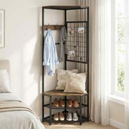 4-in-1 Freestanding Coat Rack with Storage Shelves Removable Hooks and Shoe Racks-Rustic Brown - thumbnail 3