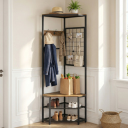 4-in-1 Freestanding Coat Rack with Storage Shelves Removable Hooks and Shoe Racks-Rustic Brown - thumbnail 2