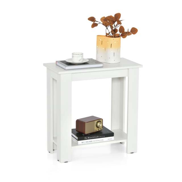 2-Tier End Table with Storage Shelf for Small Spaces-White - image 1