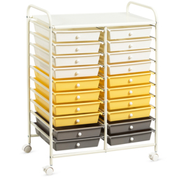 20 Drawers Storage Trolley with 4 Wheels for Beauty Salon-Yellow - thumbnail 1