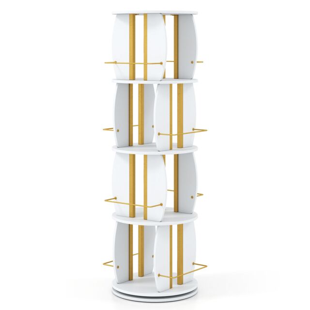 2-Tier Rotating Bookshelf Space-Saving with 4 Safety Guard Rails and Metal Storage Stand-White - image 1