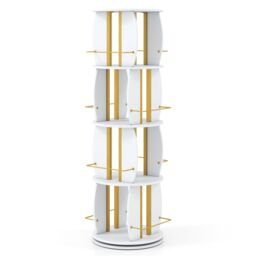 2-Tier Rotating Bookshelf Space-Saving with 4 Safety Guard Rails and Metal Storage Stand-White - thumbnail 1