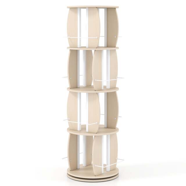 2-Tier Rotating Bookshelf Space-Saving with 4 Safety Guard Rails and Metal Storage Stand-Natural - image 1