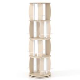 2-Tier Rotating Bookshelf Space-Saving with 4 Safety Guard Rails and Metal Storage Stand-Natural - thumbnail 1
