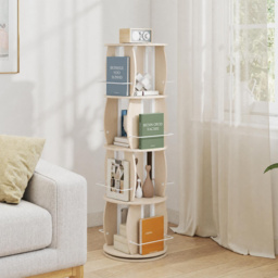 2-Tier Rotating Bookshelf Space-Saving with 4 Safety Guard Rails and Metal Storage Stand-Natural - thumbnail 2