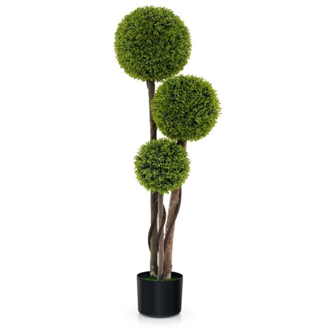 120 CM Artificial Boxwood Topiary Ball Tree with Triple Ball for Home Office - image 1