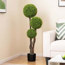 120 CM Artificial Boxwood Topiary Ball Tree with Triple Ball for Home Office - thumbnail 2